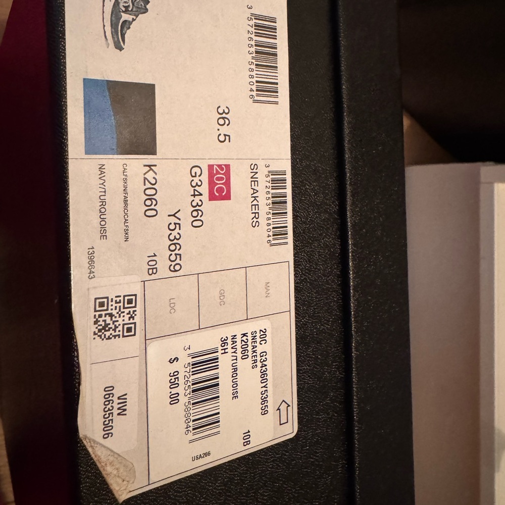 CHANEL Navy Turquoise Black Accented Sneakers Box Label - Picture 3 of 3